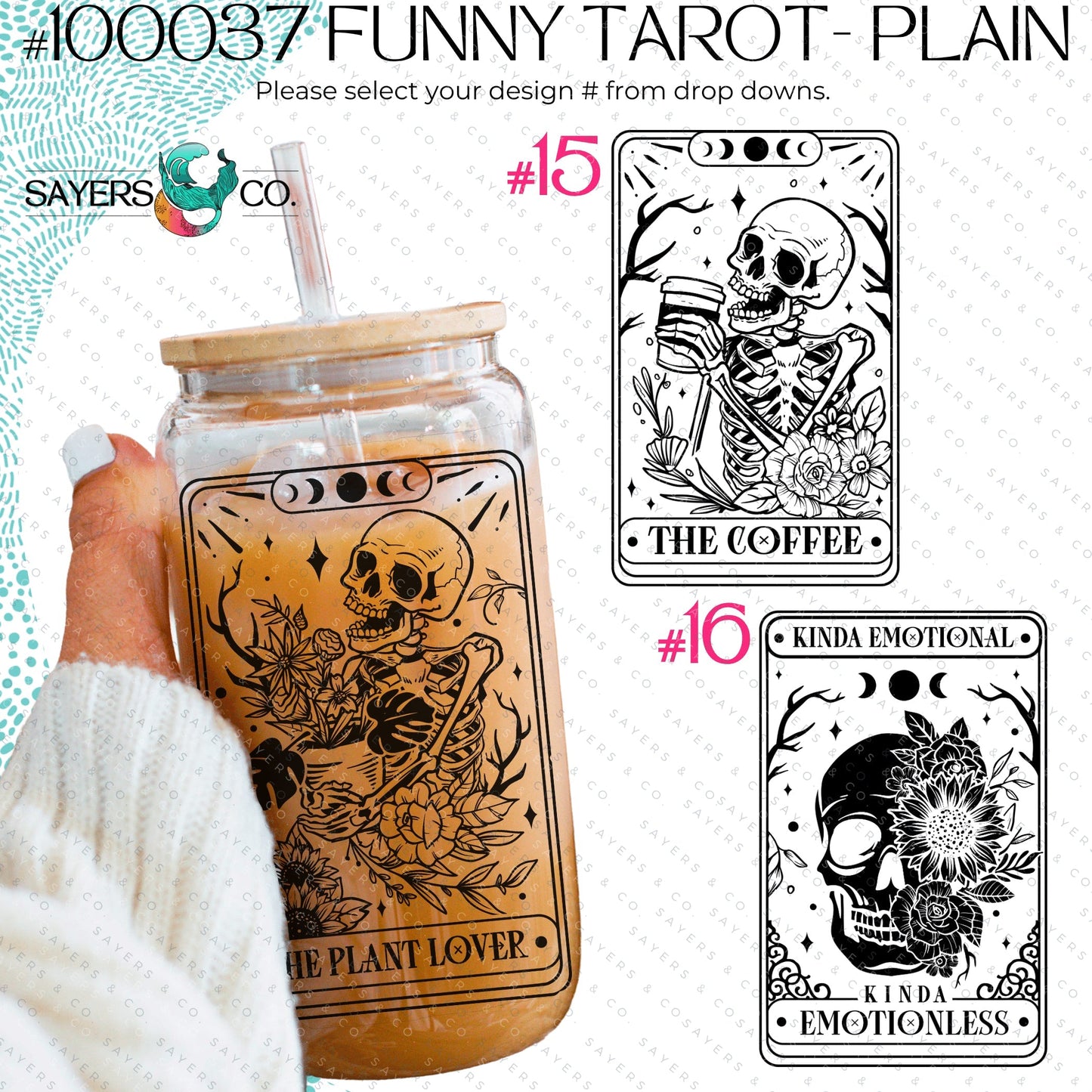 Tarot Card Glass Cup with Bamboo Lid & Straw