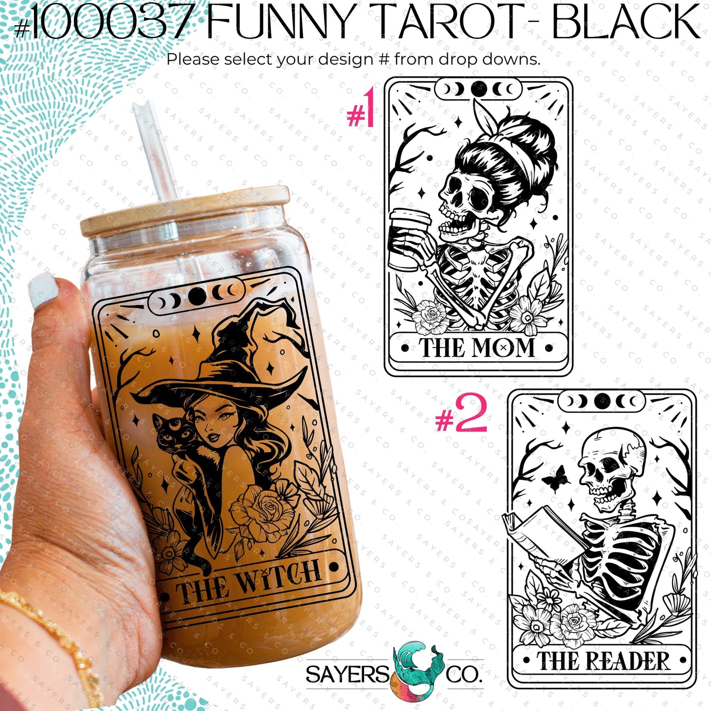 Tarot Card Glass Cup with Bamboo Lid & Straw