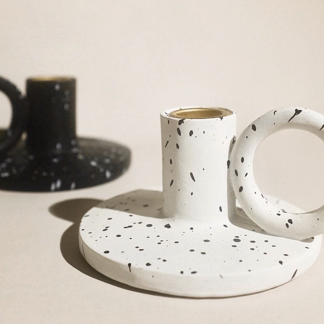 Nordic Ink Splatter Candle Holder Set